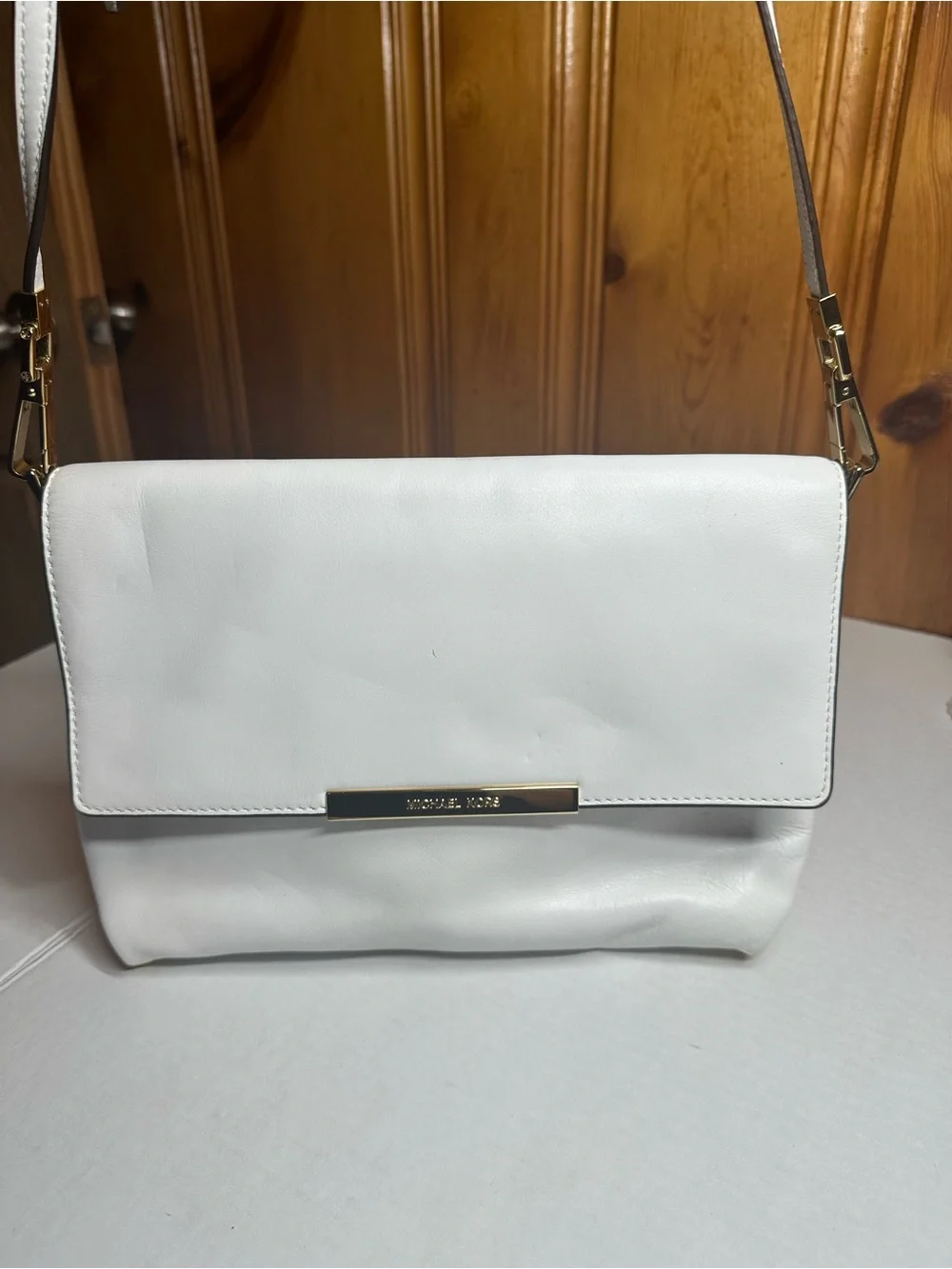 Michael Kors White Leather Shoulder Crossbody with Gold Accents